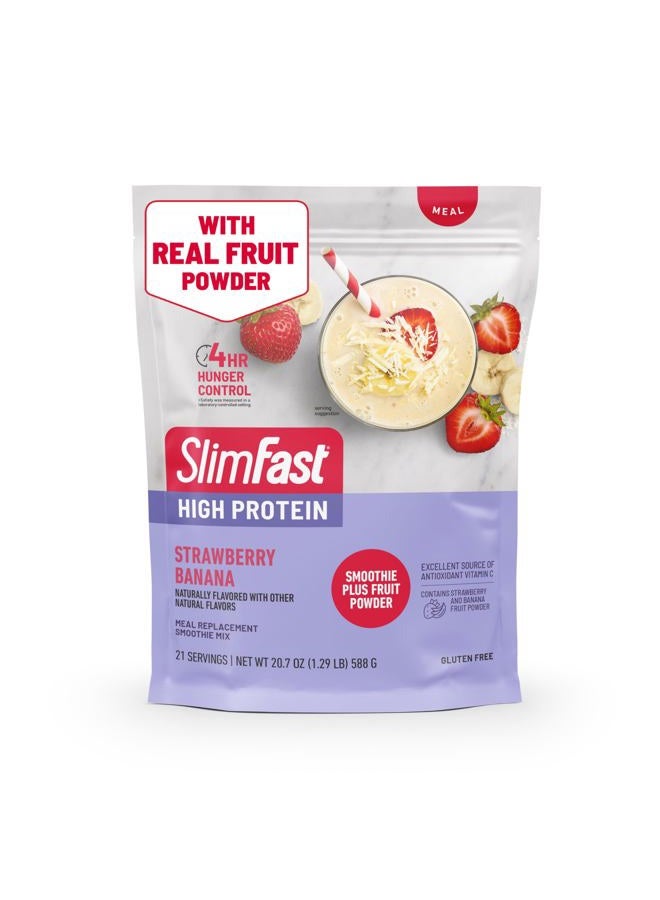 SlimFast High Protein Smoothie Mix Plus Fruit Powder, High Protein Meal Replacement Powder, Fiber, Vitamin C, 21 Servings, 1.29 Pounds, Strawberry Banana (Packaging May Vary) - Image 1